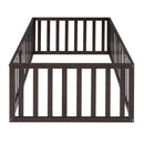 Twin Size Wood Floor Bed Frame with Fence and Door, Walnut(OLD SKU :WF289661AAL) - Supfirm