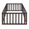 Twin Size Wood Floor Bed Frame with Fence and Door, Walnut(OLD SKU :WF289661AAL) - Supfirm