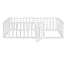 Twin Size Wood Floor Bed Frame with Fence and Door, White(OLD SKU :WF289661AAK) - Supfirm