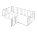 Twin Size Wood Floor Bed Frame with Fence and Door, White(OLD SKU :WF289661AAK) - Supfirm