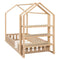 Twin Size Wood House Bed with Fence and Detachable Storage Shelves, Natural (Expected Arrival Time: 1.7) - Supfirm