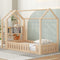 Twin Size Wood House Bed with Fence and Detachable Storage Shelves, Natural (Expected Arrival Time: 1.7) - Supfirm