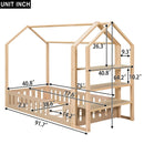 Twin Size Wood House Bed with Fence and Detachable Storage Shelves, Natural (Expected Arrival Time: 1.7) - Supfirm