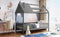 Twin Size Wood House Bed with Fence, Gray - Supfirm