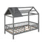 Twin Size Wood House Bed with Fence, Gray - Supfirm