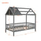 Twin Size Wood House Bed with Fence, Gray - Supfirm