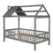 Twin Size Wood House Bed with Fence, Gray - Supfirm