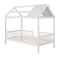 Twin Size Wood House Bed with Fence, White - Supfirm