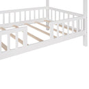 Twin Size Wood House Bed with Fence, White - Supfirm