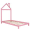 Twin Size Wood Platform Bed with House-shaped Headboard (Pink) - Supfirm