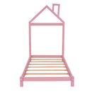 Twin Size Wood Platform Bed with House-shaped Headboard (Pink) - Supfirm