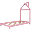 Twin Size Wood Platform Bed with House-shaped Headboard (Pink) - Supfirm