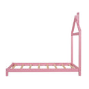 Twin Size Wood Platform Bed with House-shaped Headboard (Pink) - Supfirm