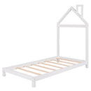 Twin Size Wood Platform Bed with House-shaped Headboard (White) - Supfirm