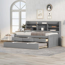 Twin Size Wooden Captain Bed with Built-in Bookshelves,Three Storage Drawers and Trundle,Light Grey - Supfirm