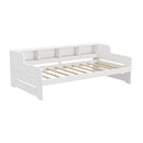 Twin Size Wooden Day Bed with Trundle for Guest Room, Small Bedroom, Study Room, White - Supfirm