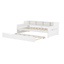 Twin Size Wooden Day Bed with Trundle for Guest Room, Small Bedroom, Study Room, White - Supfirm