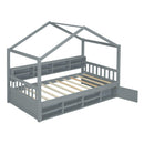 Twin Size Wooden House Bed with Shelves and a Mini-cabinet, Gray - Supfirm