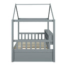 Twin Size Wooden House Bed with Shelves and a Mini-cabinet, Gray - Supfirm