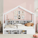 Twin Size Wooden House Bed with Shelves and a Mini-cabinet, White - Supfirm