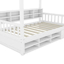 Twin Size Wooden House Bed with Shelves and a Mini-cabinet, White - Supfirm