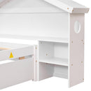 Twin Storage House Bed for kids with Bedside Table, Trundle, White - Supfirm