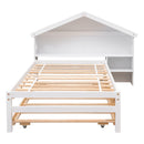 Twin Storage House Bed for kids with Bedside Table, Trundle, White - Supfirm