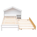 Twin Storage House Bed for kids with Bedside Table, Trundle, White - Supfirm