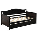 Twin Wooden Daybed with Trundle Bed, Sofa Bed for Bedroom Living Room, Espresso - Supfirm