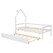 Twin Wooden Daybed with trundle, Twin House-Shaped Headboard bed with Guardrails,White - Supfirm