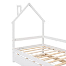 Twin Wooden Daybed with trundle, Twin House-Shaped Headboard bed with Guardrails,White - Supfirm