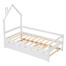 Twin Wooden Daybed with trundle, Twin House-Shaped Headboard bed with Guardrails,White - Supfirm