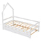 Twin Wooden Daybed with trundle, Twin House-Shaped Headboard bed with Guardrails,White - Supfirm