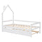 Twin Wooden Daybed with trundle, Twin House-Shaped Headboard bed with Guardrails,White - Supfirm