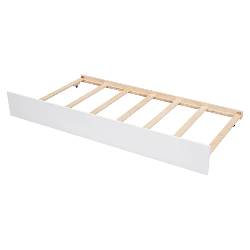 Twin Wooden Daybed with trundle, Twin House-Shaped Headboard bed with Guardrails,White - Supfirm