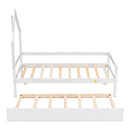 Twin Wooden Daybed with trundle, Twin House-Shaped Headboard bed with Guardrails,White - Supfirm