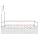 Twin Wooden Daybed with trundle, Twin House-Shaped Headboard bed with Guardrails,White - Supfirm