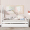 Twin Wooden Daybed with trundle, Twin House-Shaped Headboard bed with Guardrails,White - Supfirm