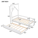 Twin Wooden Daybed with trundle, Twin House-Shaped Headboard bed with Guardrails,White - Supfirm