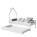 Twin Wooden Daybed with trundle, Twin House-Shaped Headboard bed with Guardrails,White - Supfirm