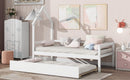 Twin Wooden Daybed with trundle, Twin House-Shaped Headboard bed with Guardrails,White - Supfirm