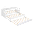 Twin XL Wood Daybed with 2 Trundles, 3 Storage Cubbies, 1 Light for Free and USB Charging Design, White - Supfirm