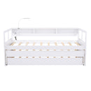 Twin XL Wood Daybed with 2 Trundles, 3 Storage Cubbies, 1 Light for Free and USB Charging Design, White - Supfirm