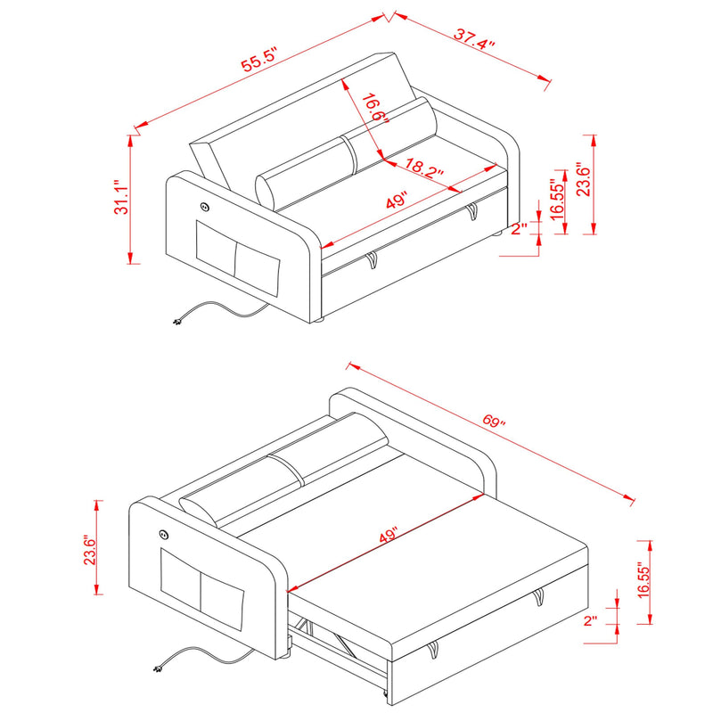 Twins Sofa Bed Black Fabric - Supfirm