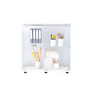 Two-door Glass Display Cabinet 2 Shelves with Door, Floor Standing Curio Bookshelf for Living Room Bedroom Office, 33.35"*31.69"*14.37",White - Supfirm