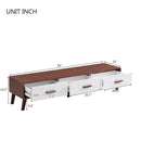 U-Can Modern TV Stand with 3 Drawers Adorned with Embossed Patterns for 65+ Inch TV, Rectangle Entertainment Center with Ample Storage Space for Living Room, Brown+White - Supfirm