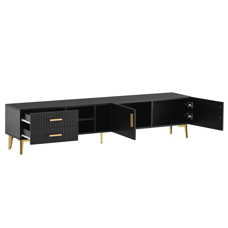 U-Can Modern TV Stand with 5 Champagne legs - Durable, stylish, spacious, versatile storage TVS up to 77" (Black) - Supfirm