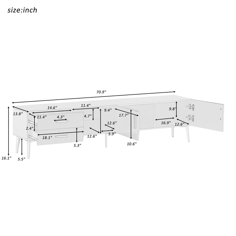 U-Can Modern TV Stand with 5 Champagne legs - Durable, stylish, spacious, versatile storage TVS up to 77" (Black) - Supfirm