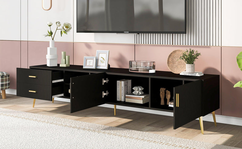 U-Can Modern TV Stand with 5 Champagne legs - Durable, stylish, spacious, versatile storage TVS up to 77" (Black) - Supfirm