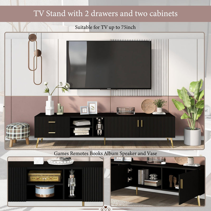 U-Can Modern TV Stand with 5 Champagne legs - Durable, stylish, spacious, versatile storage TVS up to 77" (Black) - Supfirm